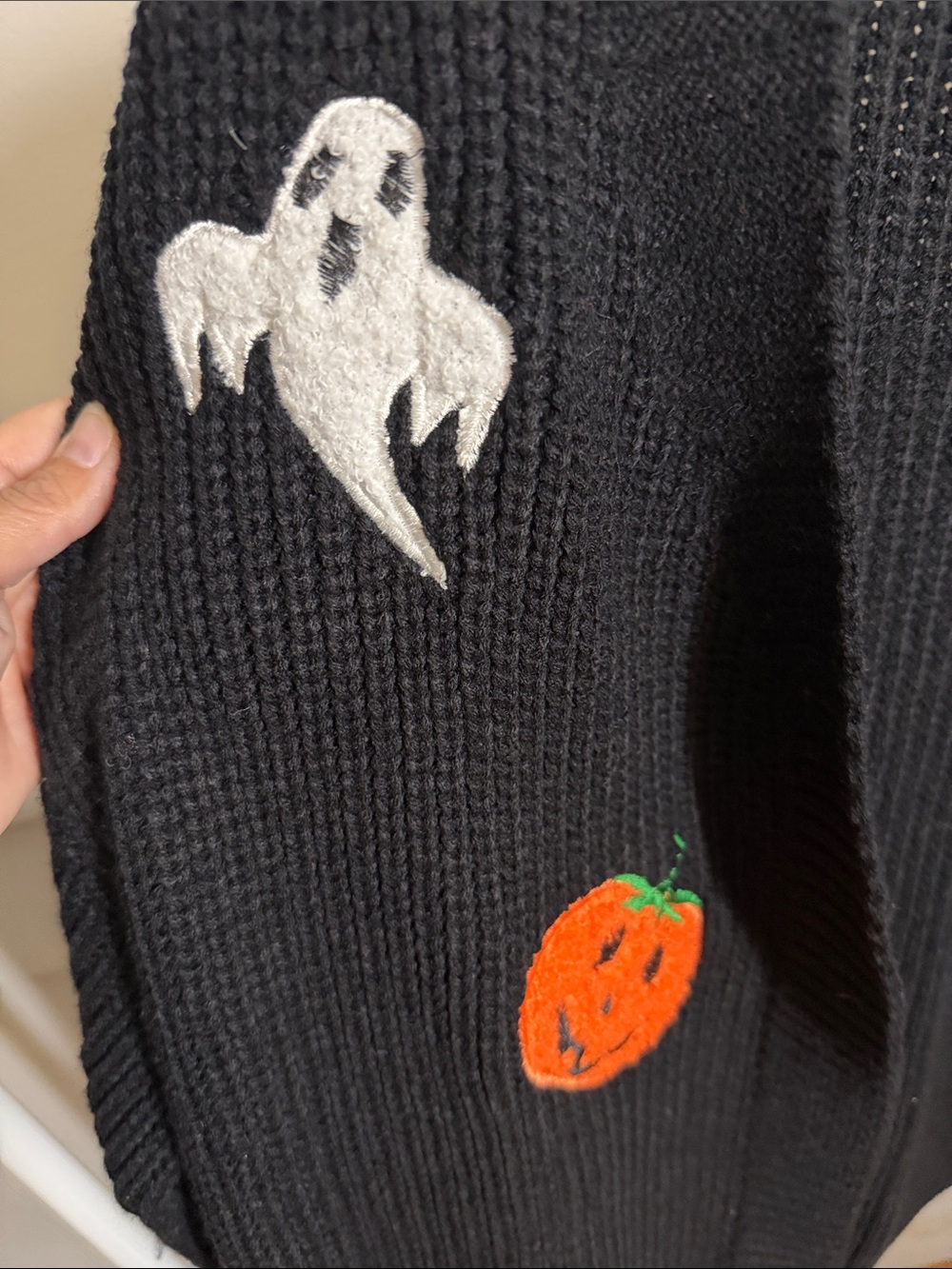 BloomChic Black Halloween Embroidered Open-Front Cardigan - Picture 2 of 4